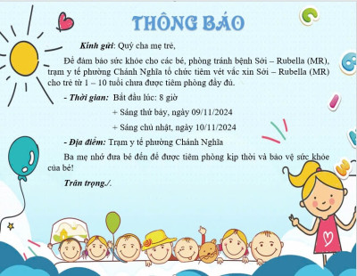 Thông báo tiêm vét vaccine Sởi - Rubella